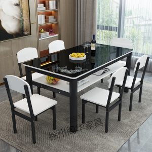 Bàn chữ nhật 2 lớp gia đình kính cường lực kết hợp bàn ghế ăn 4 người 6 người bàn ăn gia đình bàn nhỏ