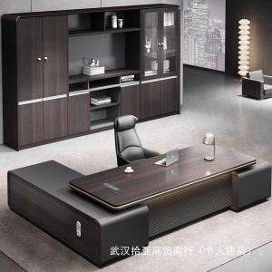 Bàn chủ tịch sang trọng, bàn làm việc kết hợp tủ phụ, bàn giám đốc phong cách Nhật, bàn làm việc màu óc chó