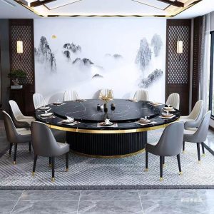 Bàn điện khách sạn hộ gia đình tấm đá bàn ăn lẩu bàn doanh nhân 12 người 16 người đá cẩm thạch bàn tròn lớn hộ gia đình 10 người