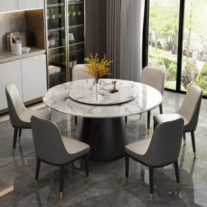 Bàn ghế ăn bằng đá cẩm thạch sang trọng nhẹ kết hợp bàn ăn tối giản hiện đại hộ gia đình bếp từ với bàn tròn xoay