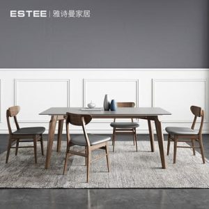 Bàn ghế ăn bằng đá phiến kết hợp hiện đại tối giản ánh sáng sang trọng nhà nhỏ hình chữ nhật gỗ đặc Bộ bàn ghế ăn tối giản kiểu Châu Âu