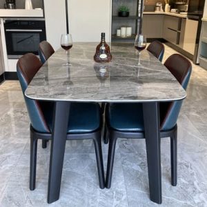 Bàn ghế ăn bằng đá phiến kết hợp hình chữ nhật hiện đại tối giản đá cẩm thạch Bắc Âu nhẹ nhàng gỗ rắn sang trọng bàn ăn cho căn hộ chung cư nhỏ