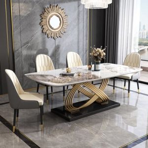 Bàn ghế ăn bằng đá phiến Ý kết hợp hình chữ nhật tối giản hiện đại căn hộ nhỏ hình chữ nhật hộ gia đình bàn ăn ánh sáng bàn ăn bằng đá cẩm thạch sang trọng