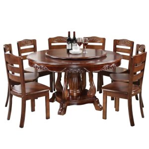 Bàn ghế ăn bằng gỗ nguyên khối, bàn xoay, dành cho 10 người. - Hình 3