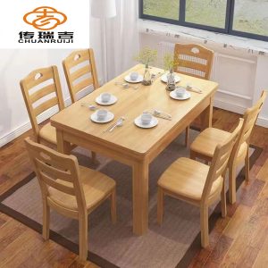 Bàn ghế ăn bằng gỗ nguyên khối hiện đại đơn giản 4 người 6 người bàn ăn chung cư nhỏ bàn ghế hình chữ nhật bàn ăn gia đình