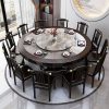 Bàn ghế ăn bằng gỗ nguyên khối kiểu Trung Quốc tròn 1,8m kết hợp dày dặn khách sạn đơn giản bàn tròn lớn bếp từ nhà