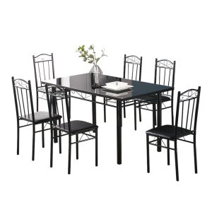 Bàn ghế ăn bằng kính cường lực hiện đại kiểu dáng đơn giản Bàn ghế hoàn chỉnh sáu chỗ ngồi - Hình 2