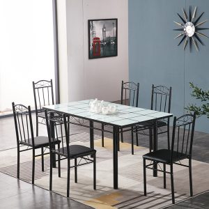 Bàn ghế ăn bằng kính cường lực hiện đại kiểu dáng đơn giản Bàn ghế hoàn chỉnh sáu chỗ ngồi