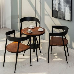 Bàn ghế ăn bằng sắt rèn ban công giản dị Bàn tròn Gỗ đặc Mỹ phong cách công nghiệp cổ điển quán trà sữa quán cà phê Bàn ghế