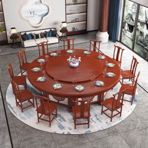 Bàn ghế ăn điện khách sạn bằng gỗ nguyên khối dành cho 20 người hộp khách sạn kiểu Trung Quốc mới với bàn tròn lớn xoay tự động nhà câu lạc bộ homestay - Hình 3