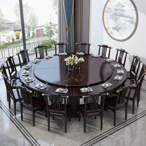 Bàn ghế ăn điện khách sạn nhà hàng Trung Quốc mới bàn tròn lớn tối giản hiện đại nồi lẩu gỗ nguyên khối bàn tròn bàn tiệc 20 người - Hình 3