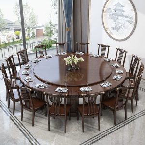 Bàn ghế ăn điện khách sạn nhà hàng Trung Quốc mới bàn tròn lớn tối giản hiện đại nồi lẩu gỗ nguyên khối bàn tròn bàn tiệc 20 người
