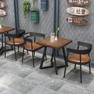 Bàn ghế ăn gỗ đặc Mỹ nhà hàng cafe bar Bàn ghế ăn sắt rèn nhỏ ăn uống bình thường Bàn vuông nhỏ - Hình 2
