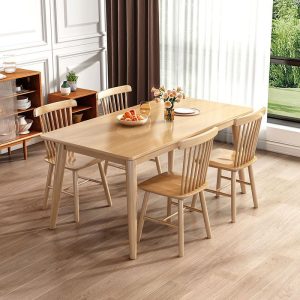 Bàn ghế ăn gỗ nguyên khối Bắc Âu kết hợp hiện đại đơn giản gia đình phòng ăn nhỏ bàn ăn chữ nhật bàn ăn nhà hàng - Hình 4