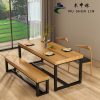 Bàn ghế ăn gỗ nguyên khối đơn giản hiện đại quán cafe hình chữ nhật nhà hàng gia đình Bàn ăn gia đình chung cư nhỏ Bàn dài