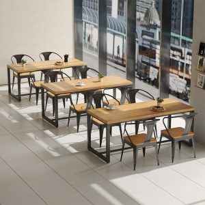 Bàn ghế ăn gỗ nguyên khối nhà hàng phong cách công nghiệp cà phê quán trà sữa bình thường đàm phán Bàn ghế ăn uống quầy bar Bàn vuông - Hình 3