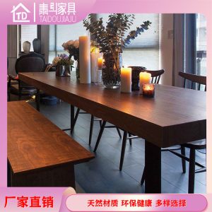 Bàn ghế ăn gỗ nguyên khối phong cách cổ điển hình chữ nhật thời trang gia đình Bàn ăn nhà hàng phương tây Bàn ghế