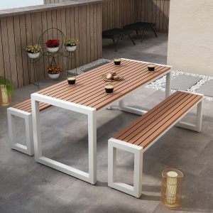 Bàn ghế ăn gỗ nhựa ngoài trời kiểu Mỹ cafe sân vườn giải trí ăn tối nhiều người quán trà sữa Bàn sắt rèn ngoài trời - Hình 2