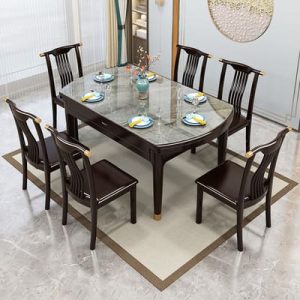 Bàn ghế ăn kiêm bàn tròn vuông và tròn kết hợp bàn ghế hiện đại ánh sáng sang trọng mới Bàn ăn gỗ nguyên khối kiểu Trung Quốc có thể thu vào cho căn hộ nhỏ Bàn tròn
