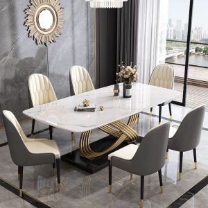 Bàn ghế ăn mặt đá sáng kiểu hiện đại chữ nhật phòng ăn nhỏ nhà phong cách sang trọng bàn ăn mạ vàng bàn vuông - Hình 3