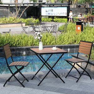 Bàn ghế ăn ngoài trời bằng nhựa-gỗ hiện đại sân vườn nhà bằng sắt rèn Bàn giải trí cafe Bàn ghế ngoài trời - Hình 2