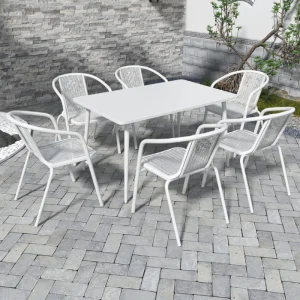 Bàn Ghế Ăn Ngoài Trời Sân Trắng Bàn Vuông Dài Ngoài Trời Thường Ngày Salon De Jardin Bộ Bàn Ghế Sân Vườn WK50HY