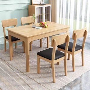 bàn ghế ăn toàn bộ bằng gỗ kiểu Bắc Âu gia đình 6 người hiện đại hộ gia đình bàn ăn hình chữ nhật bằng gỗ - Hình 2