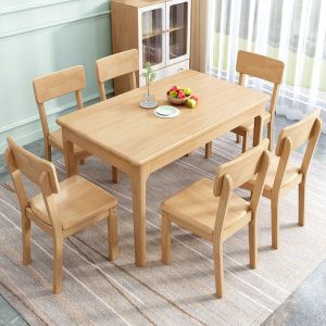 bàn ghế ăn toàn bộ bằng gỗ kiểu Bắc Âu gia đình 6 người hiện đại hộ gia đình bàn ăn hình chữ nhật bằng gỗ