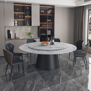 Bàn ghế ăn xoay, hiện đại, bề mặt làm bằng đá cẩm thạch, sang trọng. - Hình 2