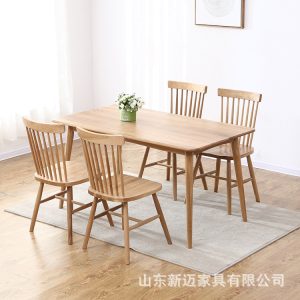 Bàn ghế Bắc Âu Bàn ăn gỗ đặc gỗ sồi chân phẳng Bàn ăn hiện đại đồ nội thất phòng ăn gỗ đặc Bàn ăn và ghế - Hình 2
