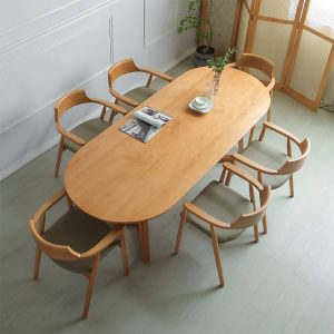 Bàn ghế Bắc Âu Bàn ăn gỗ đặc hình bầu dục phòng nhỏ log Bàn ghế ăn cafe Bàn ghế ăn dài - Hình 2