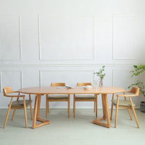 Bàn ghế Bắc Âu Bàn ăn gỗ đặc hình bầu dục phòng nhỏ log Bàn ghế ăn cafe Bàn ghế ăn dài - Hình 3