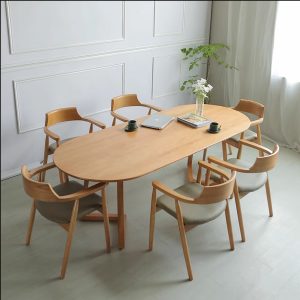 Bàn ghế Bắc Âu Bàn ăn gỗ đặc hình bầu dục phòng nhỏ log Bàn ghế ăn cafe Bàn ghế ăn dài