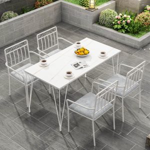 Bàn ghế Bắc Âu Đá Cẩm Thạch Sắt Rèn Nhà Bàn Ăn Sang Trọng Sân Ban Công Đơn Giản Quán Trà Sữa Cafe Bàn Ghế Hình Chữ Nhật - Hình 2