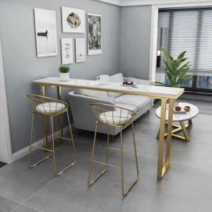 Bàn ghế Bắc Âu đơn giản Bàn ghế quầy bar bằng đá cẩm thạch nhà dựa vào tường Bàn cao quầy bar cà phê lưới màu đỏ Quán trà sữa Bàn ghế phân - Hình 2