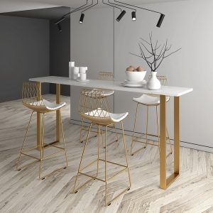 Bàn ghế Bắc Âu đơn giản Bàn ghế quầy bar bằng đá cẩm thạch nhà dựa vào tường Bàn cao quầy bar cà phê lưới màu đỏ Quán trà sữa Bàn ghế phân