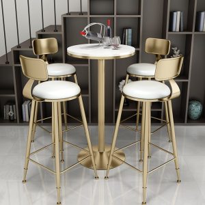 Bàn ghế Bắc Âu Đơn Giản Đá Cẩm Thạch Thanh Bàn Cà Phê Sắt Rèn Tròn Bàn Ghế Nhà Phòng Khách Giải Trí Ghế Cao - Hình 3