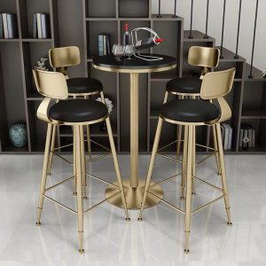 Bàn ghế Bắc Âu Đơn Giản Đá Cẩm Thạch Thanh Bàn Cà Phê Sắt Rèn Tròn Bàn Ghế Nhà Phòng Khách Giải Trí Ghế Cao - Hình 4