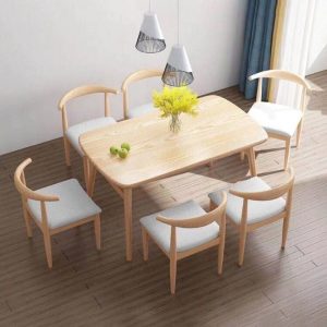 Bàn ghế Bắc Âu ghế ăn gỗ đặc Bàn ăn phòng nhỏ nhà hiện đại giải trí Bàn ghế Bàn ăn Bàn hình chữ nhật - Hình 2