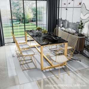 Bàn ghế Bắc Âu Hiện Đại Đá Cẩm Thạch Bàn Ăn Sắt Rèn Bốn Người Lẩu Bàn Nhà Bếp Hình Chữ Nhật Bàn Ăn Ghế - Hình 4