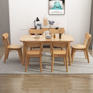 Bàn ghế Bắc Âu Italy bằng gỗ nguyên khối Bàn ăn tại nhà Bàn ghế gỗ sồi một Bàn và bốn ghế khách sạn cafe Bàn hình chữ nhật sang trọng - Hình 2