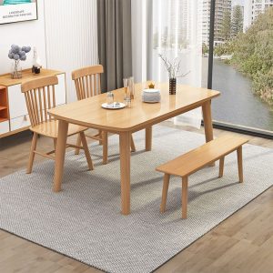 Bàn ghế Bắc Âu Italy bằng gỗ nguyên khối Bàn ăn tại nhà Bàn ghế gỗ sồi một Bàn và bốn ghế khách sạn cafe Bàn hình chữ nhật sang trọng - Hình 3