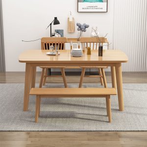 Bàn ghế Bắc Âu Italy bằng gỗ nguyên khối Bàn ăn tại nhà Bàn ghế gỗ sồi một Bàn và bốn ghế khách sạn cafe Bàn hình chữ nhật sang trọng - Hình 4