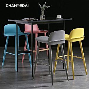 Bàn ghế Bắc âu nhà thiết kế lưng trong suốt lưới đỏ ghế bar quầy bar phía trước quán cà phê quán trà sữa cao ghế đẩu quầy bar - Hình 3