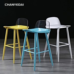 Bàn ghế Bắc âu nhà thiết kế lưng trong suốt lưới đỏ ghế bar quầy bar phía trước quán cà phê quán trà sữa cao ghế đẩu quầy bar - Hình 4