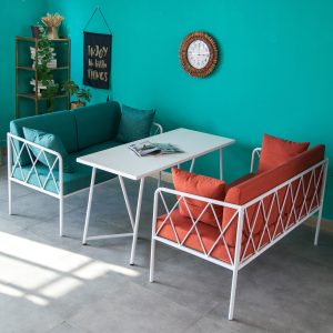 Bàn ghế Bắc âu sắt rèn sofa ghế Bàn ghế quán cà phê cửa hàng trà sữa nhà hàng Bàn ăn ghế sofa đôi ghế miễn phí vận chuyển - Hình 2