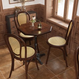Bàn ghế cafe gỗ đặc chủ đề cổ điển Mỹ ghế nhà hàng phương tây ghế quán trà sữa Bàn tráng miệng màu đỏ Bàn làm bánh