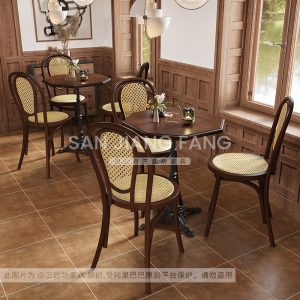 Bàn ghế cafe gỗ đặc chủ đề cổ điển Mỹ ghế nhà hàng phương tây ghế quán trà sữa Bàn tráng miệng màu đỏ Bàn làm bánh - Hình 4