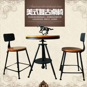 Bàn ghế cafe quán trà sữa ban công sân gỗ đặc sắt rèn Bàn tròn quầy bar ghế cao