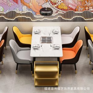Bàn ghế Chế biến Bàn lẩu đá cẩm thạch đơn giản thương mại cửa hàng thịt nướng nhà hàng khách sạn rèn sắt ghế Bàn ghế sofa - Hình 2